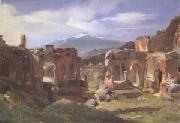 Achille-Etna Michallon Ruins of the Theater at Taormina (Sicily) (mk05) oil painting